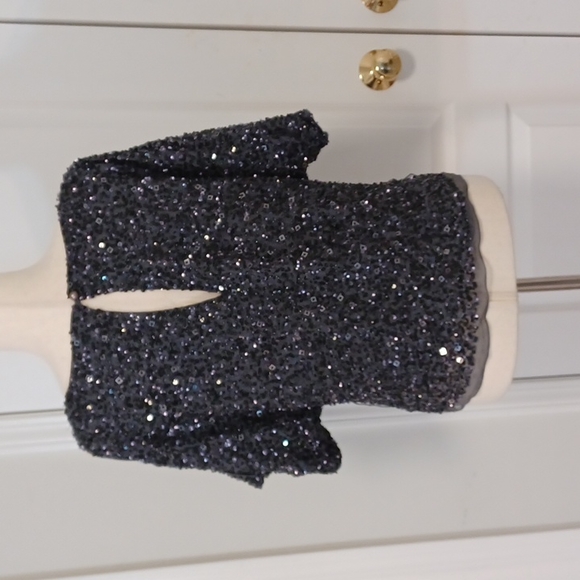 Aidan Mattox heavily beaded sequin dressy party cold shoulder blouse top silk - Picture 6 of 16